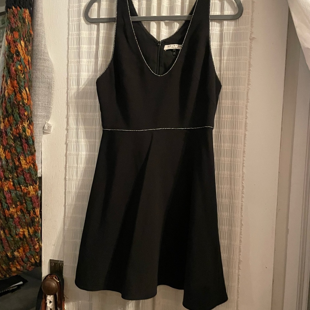 Halston Heritage Black Sleeveless V-Neck Mini Dress